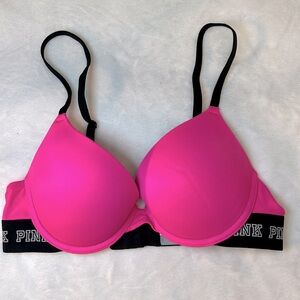 PINK Victoria’s Secret Wear Everywhere Push-up Neon Pink/Black Bra. Size 34B.EUC